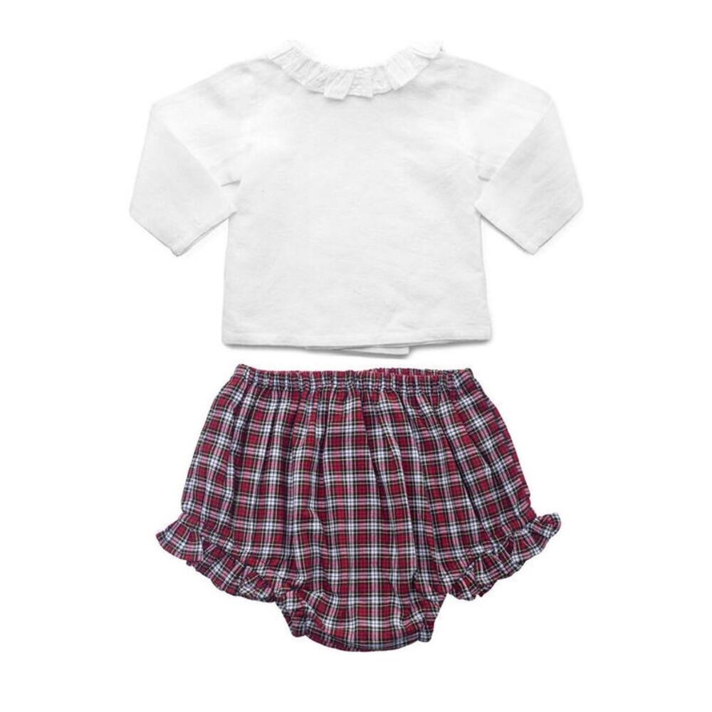 TUCKERNUCK LOUELLE Girls Double Button Frill Blouse and Tartan Bottom NWT 6-12M